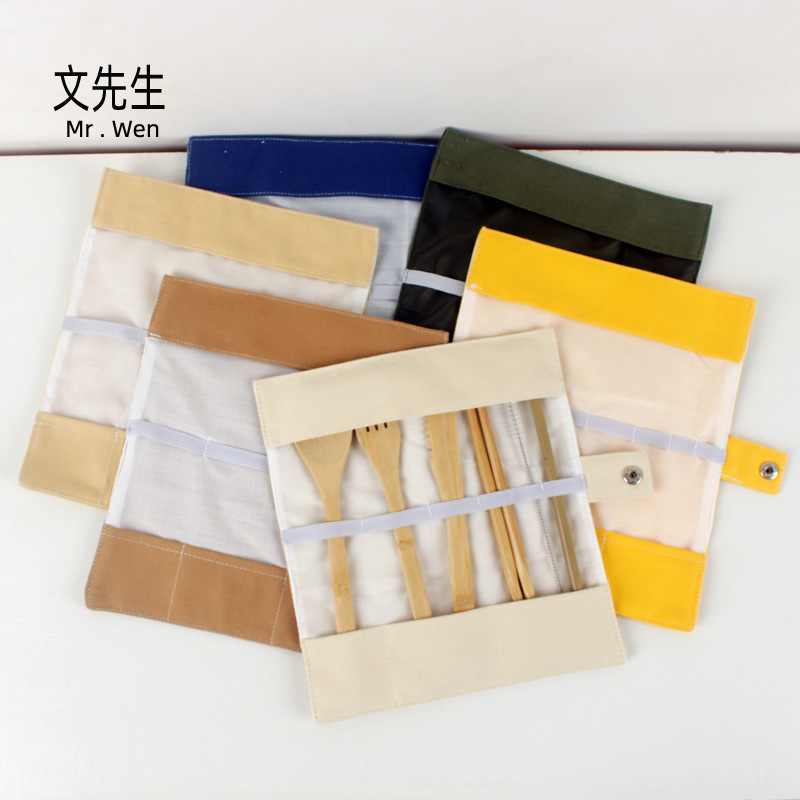 外贸全棉帆布餐具收纳包 刀叉勺吸管套装户外旅行便携套装包LOGO