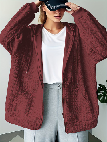 Women's Loose Long-Sleeve Hooded Zipper Sweatshirt with Pockets - New Fall/Winter Collection from Europe and America