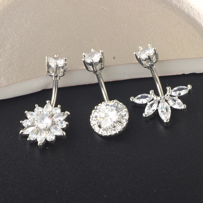 Gold Crown CZ Zircon Belly Ring Set 3-Piece Stainless Steel Navel Piercing Jewelry detail image 5