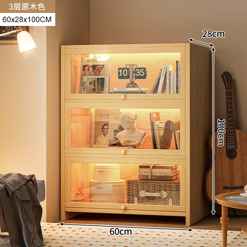 armario de madera maciza armario de almacenamiento en una pantalla de vidrio imitación de color nuez armario sala de estar estantería a prueba de polvo