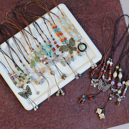 Hot Selling Xiaohongshu Collection of New Chinese Style Ethnic Ceramic Long Pendant Sweater Chains for Women Ancient Style Wall Hangings Accessories