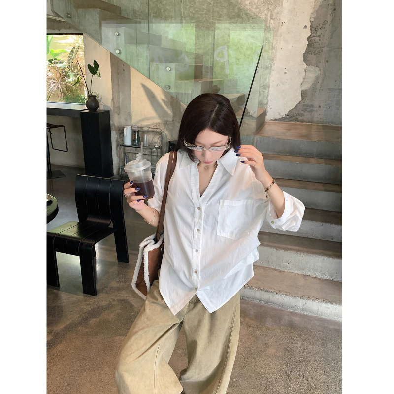 白色老钱风复古高级感气质长袖衬衣女装秋季收腰显瘦小众衬衫上衣|undefined