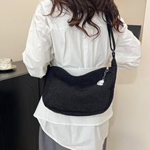 灯芯绒布包慵懒风简约日系文艺单肩斜挎休闲韩版简约条绒布腋下包