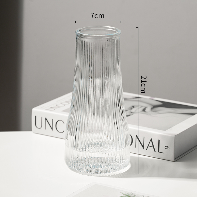 錐桶ガラス花瓶北欧ins風シンプル大サイズ透明水養富貴竹デスクトップリビングルーム生け花置物