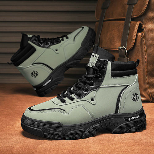 Men's Autumn New British Style Retro Workwear Yellow Leather Boots with High Tops for Outdoor Use and Waterproofing