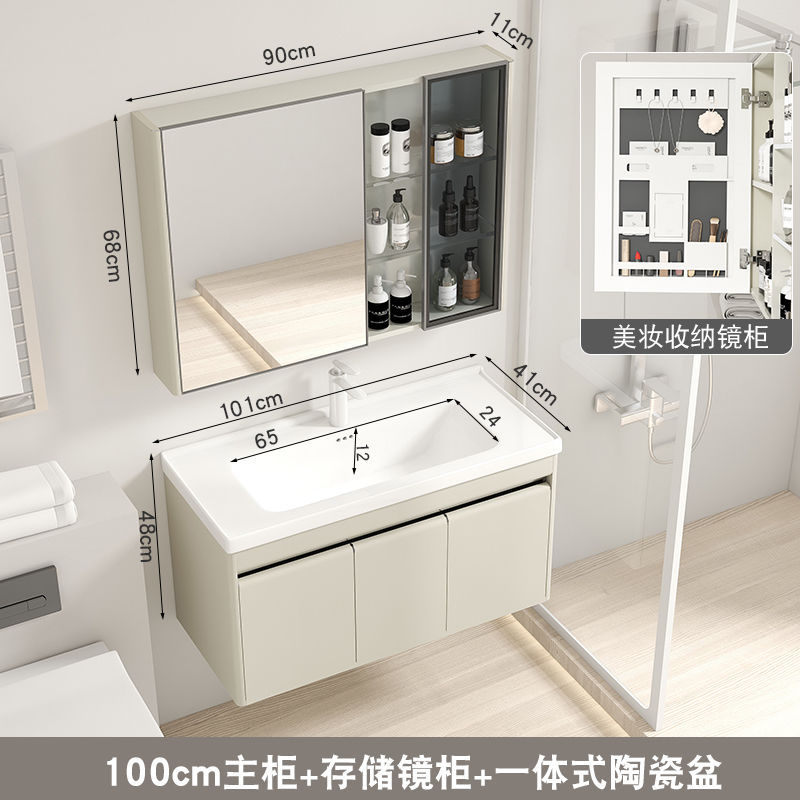 41 ancho de acero inoxidable gabinete de baño de cerámica cuenca integrada pequeño apartamento baño lavabo combinación