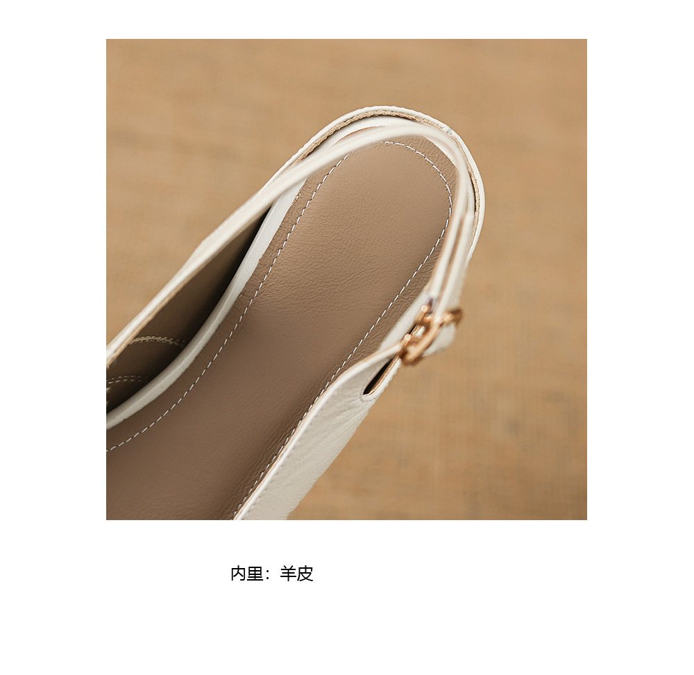 Sandal nữ gót thấp 5.5 cm mũi kín quai ngang khóa một chữ — màu trắng ngà chi tiết 20