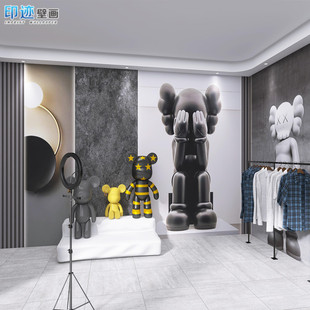 kaws Sesame Street Men's live room wallpaper fashion brand shoes store children's clothing store wallpaper living room bedroom background wall