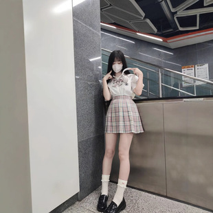 Japanese JK Uniform Basic suit Women's Solid Color Short-sleeved Top All-match Sweet Style Plaid Skirt Women's Summer Short Skirt
