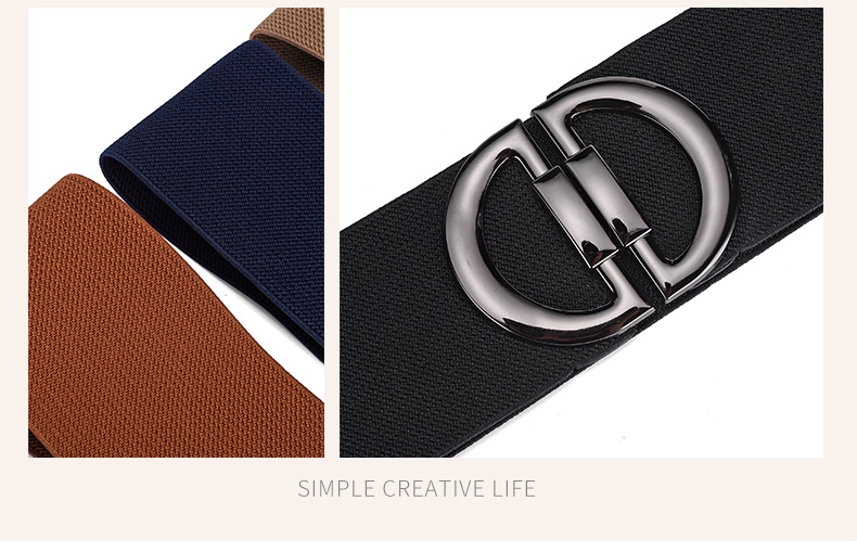 Moda popolare stile lettera tre dimensioni fibbia nera tessitura elastica ampia copertura in vita Cintura da donna versatile giacca a vento_voghion.com