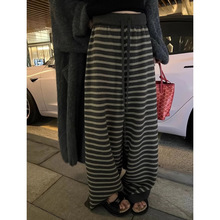 厚实暖暖条纹毛线裤秋冬慵懒舒适针织休闲裤女潮