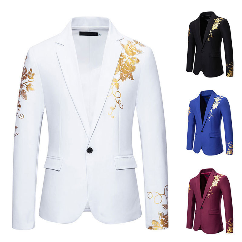 Foreign Trade European Size Amazon New Men's Paisley Gold Foil Print Men's Wedding Casual Slim Fit Suit X10