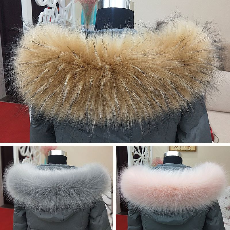 Simulated Fox Fur Raccoon Fur Collar down Jacket Hat Strip Hat Fur Collar Single Purchase Black and White Ladies Universal Simulated Fox Fur Raccoon Fur Collar down Jacket Hat Strip Hat Fur Collar Single Purchase Black and White Ladies Universal