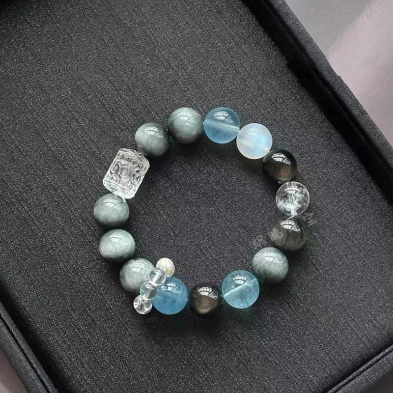 Natural eagle eye stone aquamarine blue tiger eye moonstone crystal bracelet original design high crystal jewelry wholesale