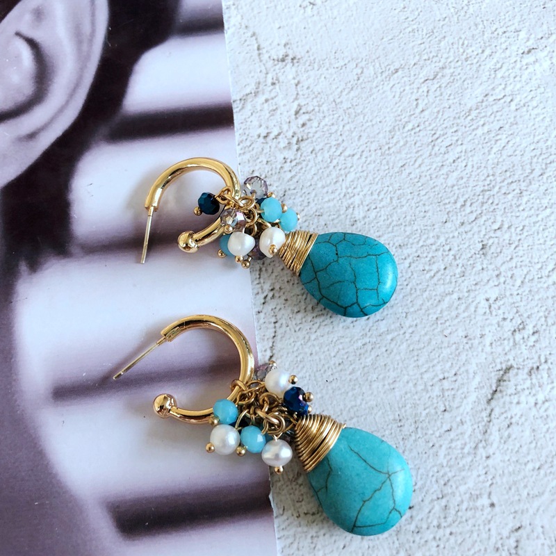 Vente En Gros Bijoux Style Ethnique Perles De Verre Turquoise Boucles D&#39;oreilles En Forme D&#39;insecte Nihaojewelry display picture 10