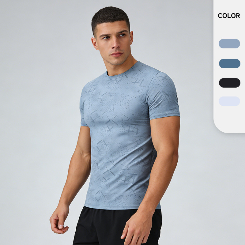2026 European and American Cross-Border Foreign Trade Printed Moisture-Wicking Breathable Summer Round-Neck Ice Silk Quick-Drying Short-Sleeved T-Shirt for Men