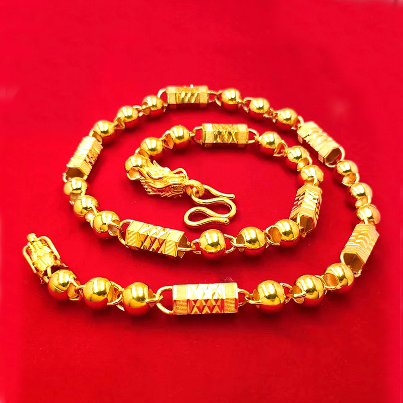 Men's 10mm Dragon Head Necklace With Carved Hexagonal Beads_voghion.com