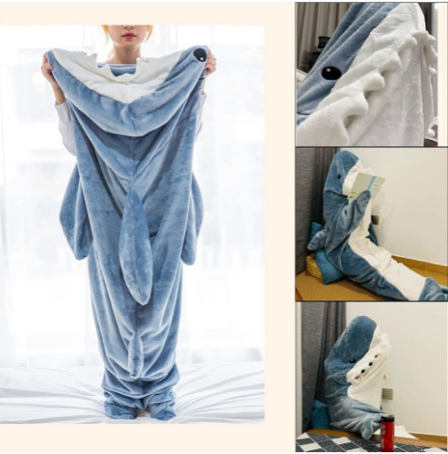 Abbigliamento da uomo Coperta di squalo per adulti Felpa con cappuccio in flanella super morbida Sacco a pelo Pigiama intero indossabile e largo Casa_voghion.com