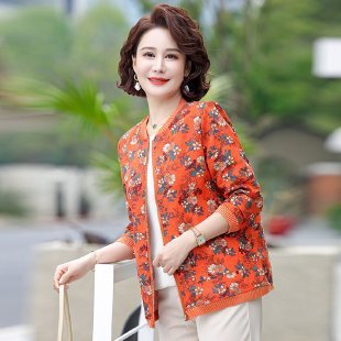 新款妈妈秋装外套洋气中老年女装春秋女士上衣夹克开衫短款棒球服|undefined