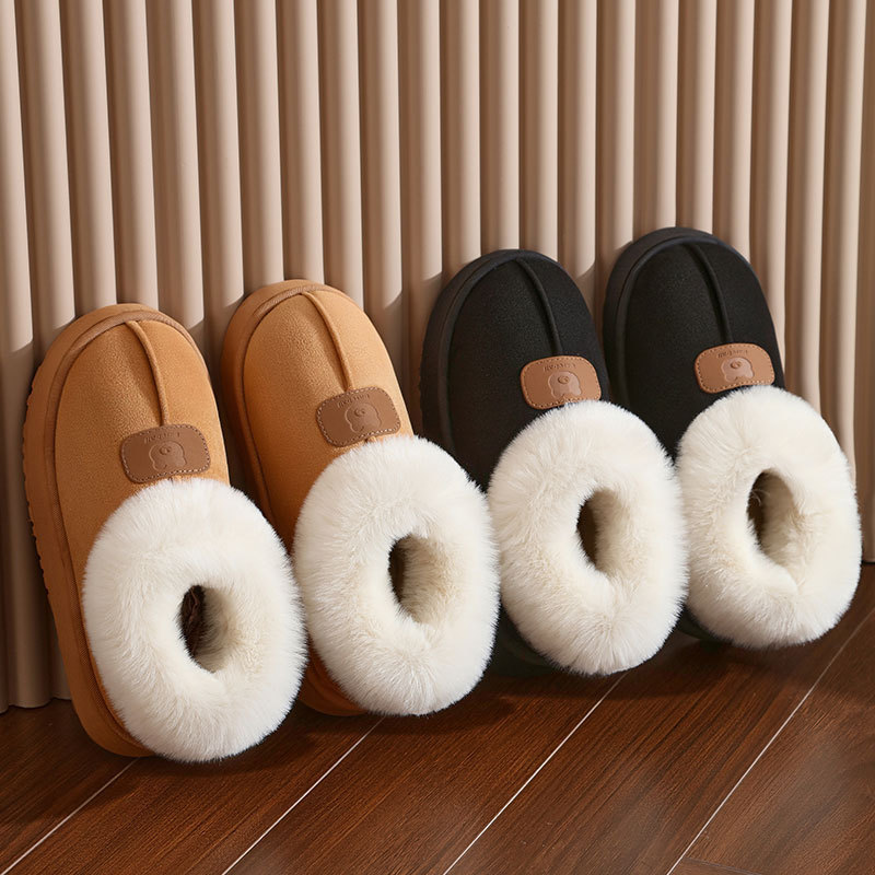 Cross-Border New Suede Cotton Slippers for Home, Warm Closed-Back Maternity Shoes, Eva Anti-Slip Snow Boots for Men and Women