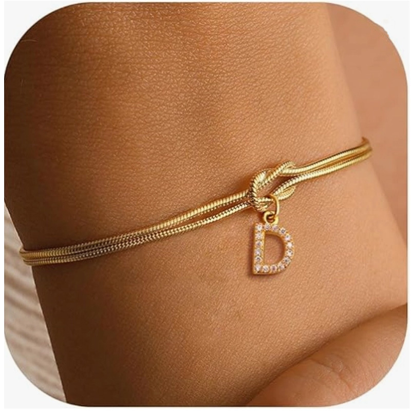 Bracelet jonc avec lettre initiale et chaîne serpent dorée_voghion.com
