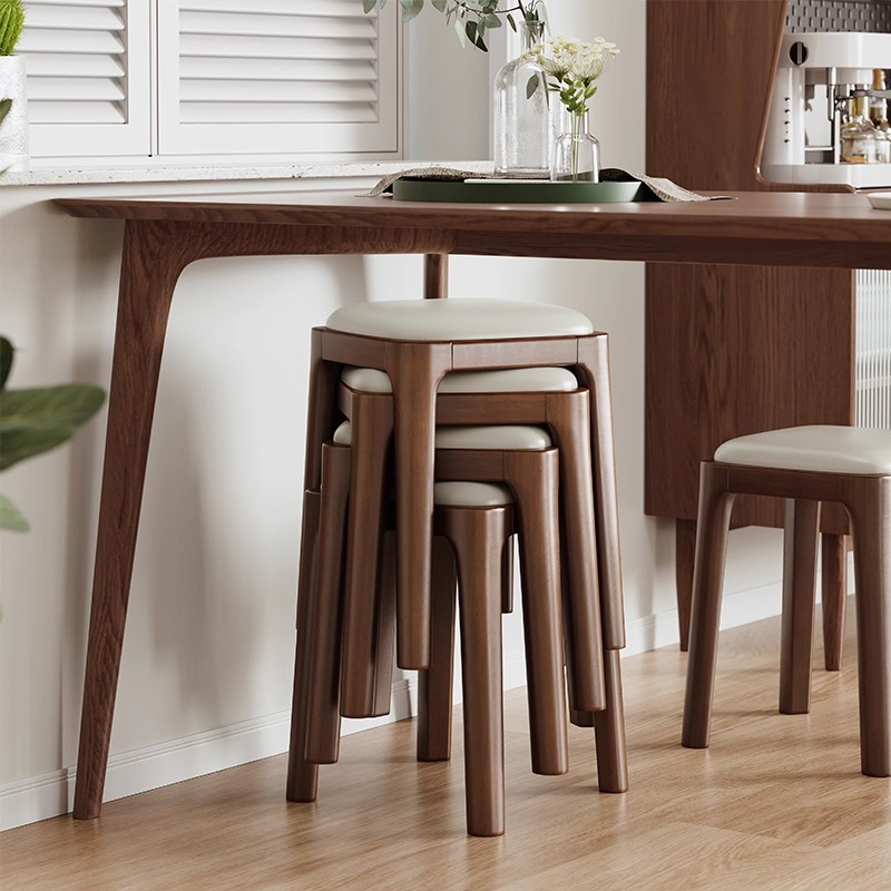 Taburetes de madera sólida para el hogar taburetes de mesa de comedor apilables taburetes de madera de paquete suave taburetes de sala de estar simples taburetes modernos taburetes altos