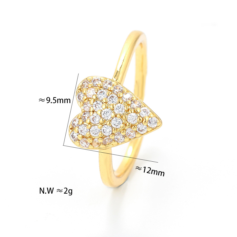 Heart Pattern Fashion Colored Diamond Peach Heart Opening Adjustable Ring