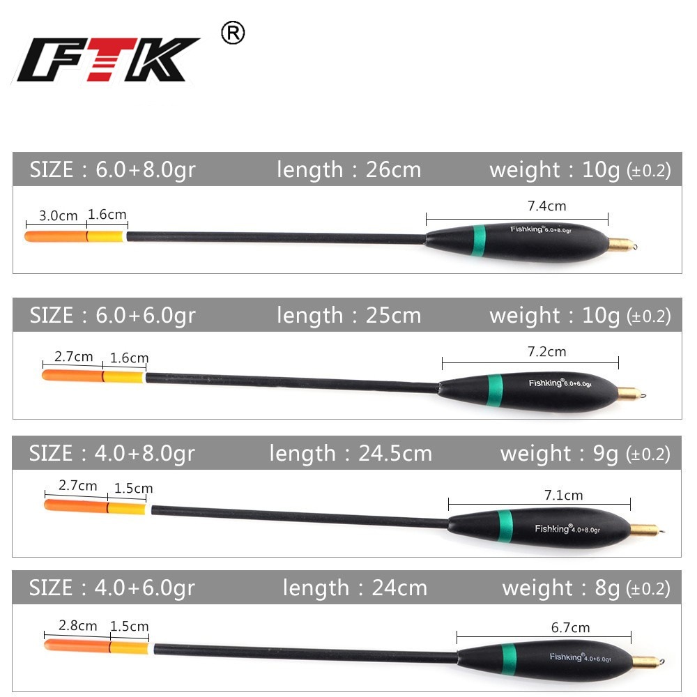 Flotadores de pesca Fishking para pesca en roca, cabeza de cobre con plomada, madera de abeto, gran flotabilidad, engrosados, juego de cuatro, venta al por mayor.