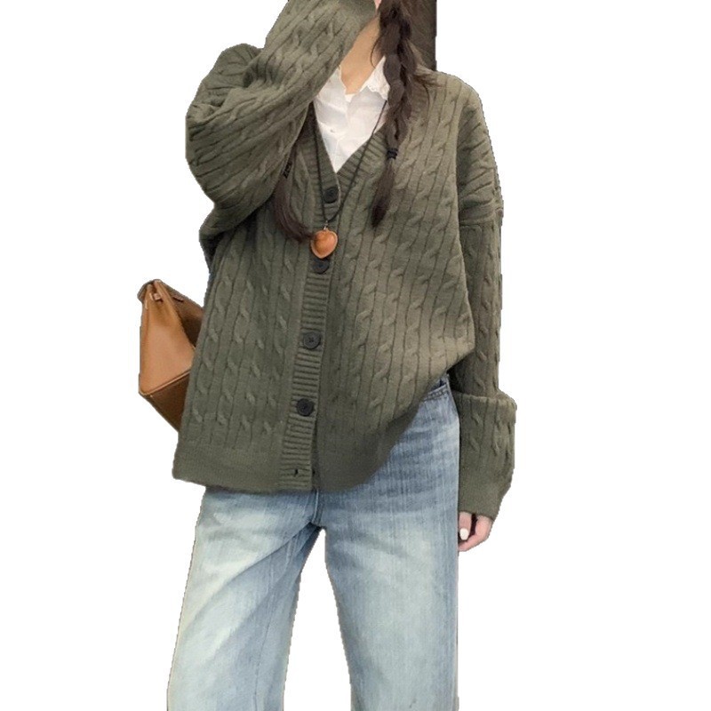 한국계 디자인 감각 나른한 바람 보라색 부드러운 스웨터 카디건녀 루즈한