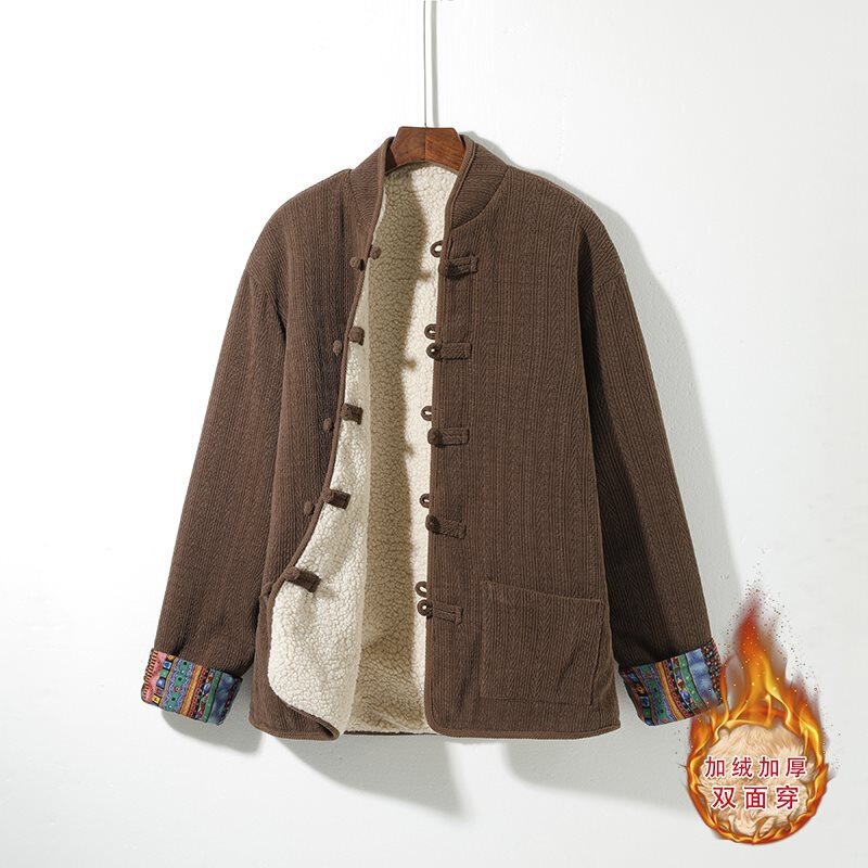 New Chinese-Style Wheat Ear Lamb Wool Fleece-Lined Thickened Double-Sided Cotton Jacket for Men Jk21-P135 Control 158