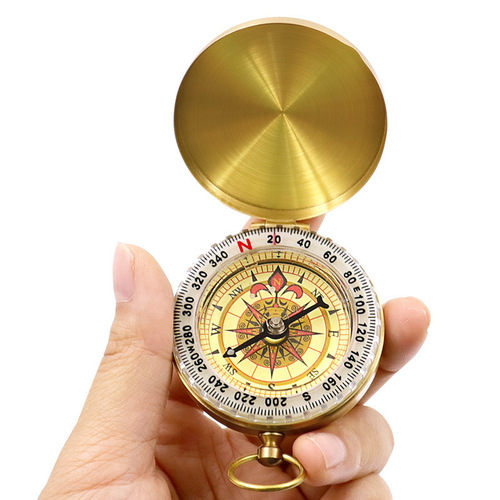 With luminous brass flip compass north needle portable pocket watch style outdoor travel metal compass
