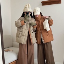 白鸭绒中长款羽绒服女2025新款撞色立领加厚宽松冬季韩版浅卡其