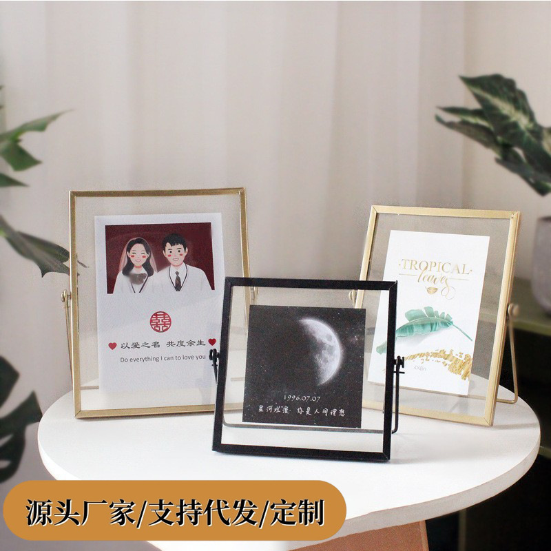 Metal photo frame European-style golden iron picture frame 467-inch three-dimensional glass photo frame decoration photo frame cross-border wholesale
