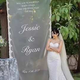婚庆户外草坪蕾丝挂布名字挂纱结婚迎宾牌蕾丝花边挂布纱装饰