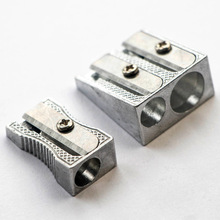 金属双孔卷笔刀素描学生手持多功能单孔削笔器银色文具用品批发