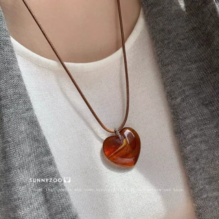 秋冬美拉德咖色复古爱心项链女手工编织感简约时尚百搭气质毛衣链
