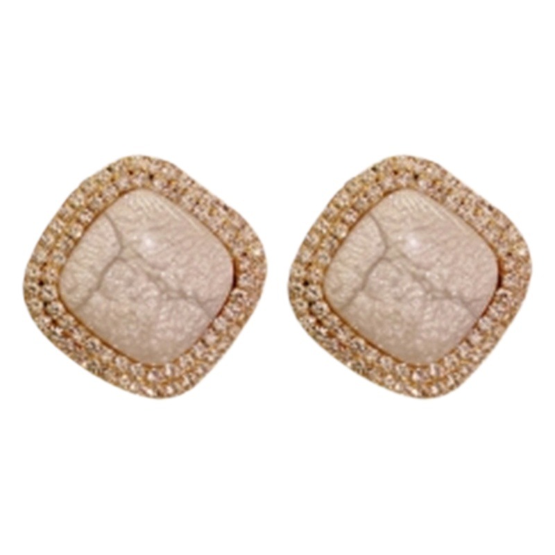 @Oferta Especial@ Elegantes pendientes coreanos de alta gama en color beige con efecto craquelado y adornos de diamantes de imitación de doble capa, pendientes de tuerca versátiles y elegantes. image 1