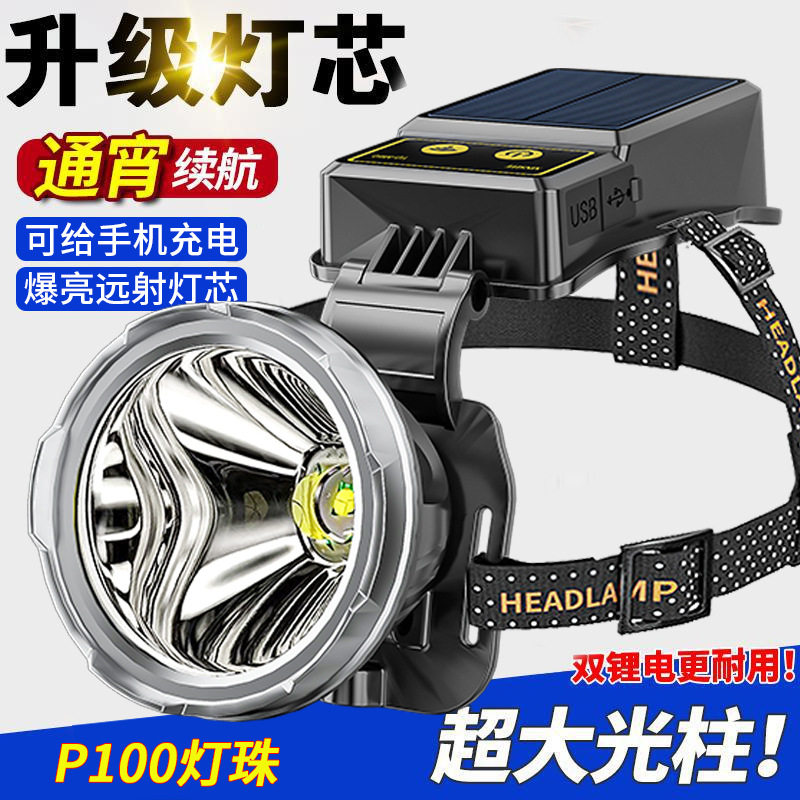 Al aire libre larga resistencia resaltar multifuncional linterna solar de pesca linterna montada en la cabeza de carga inducción fuerte luz faro