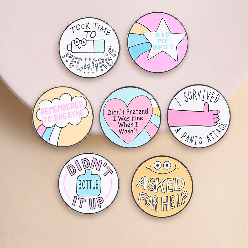 Mental Health Healing Brooch, Emotion Encouragement Achievement Badge, Macaron Color English Backpack Accessory Wholesale Mental Health Healing Brooch, Emotion Encouragement Achievement Badge, Macaron Color English Backpack Accessory Wholesale