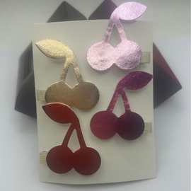 樱桃发夹四只装儿童发夹皮革发卡网红创意发饰女厂家直供一件代发