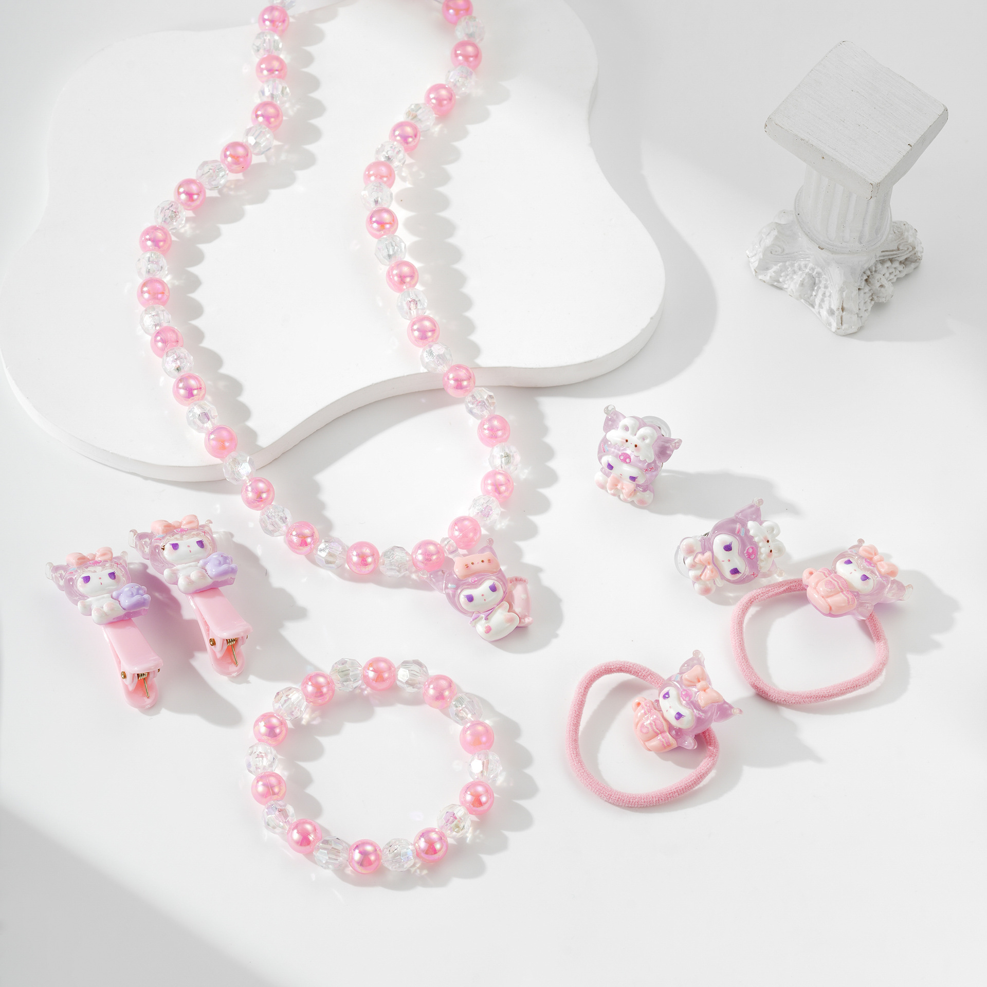 Conjunto de collares para niños transfronterizos, joyas de cuentas para chicas, lindos collares de dibujos animados, joyas para bebés para niñas, 6 piezas