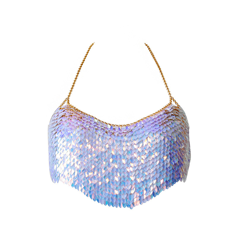 Joyería transfronteriza europea y americana, elaborada con lentejuelas brillantes, collar tipo camisola, accesorio sexy para el pecho, cadena corporal para mujer.