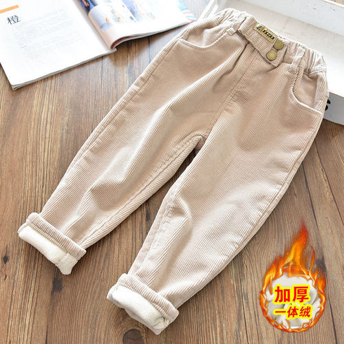 Women's Fleece-lined Pants Autumn/Winter Outwear Cotton-lined Thick Corduroy Baby Thin Fleece One-piece Lined Children's Striped Fleece Pants
