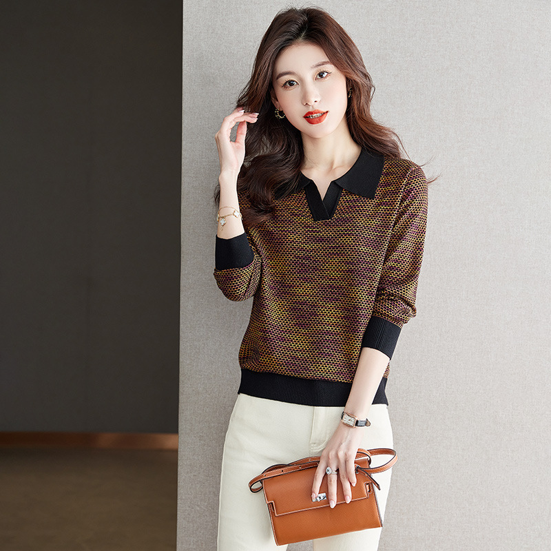 Autumn and Winter New Brand Versatile Wool Doll Collar Knitwear Top Mulberry Silk Long-Sleeved T-Shirt Women's Bottoming Shirt