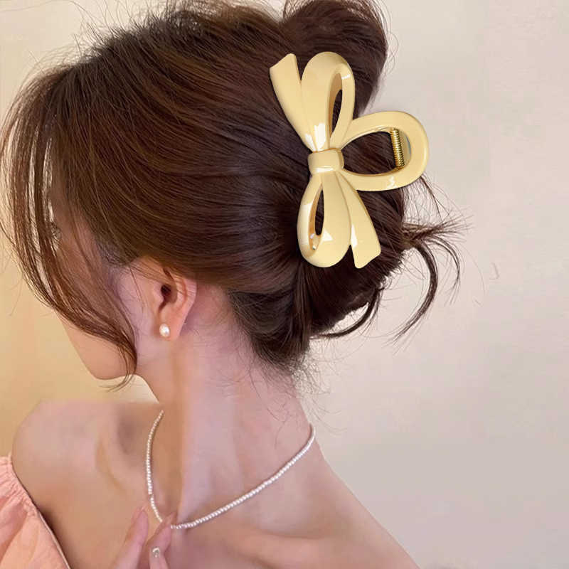 女性用リボンヘアクリップ 2025 新しい後頭部サメクリップ大きな髪のボリューム幾何学的な三角形のグリッパークリップ半分の髪|undefined