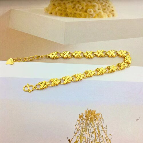 Gold-plated Sandalwood Four-Leaf Clover Women's Bracelet, New Style, Fashionable and Simple Accessory, Live Streaming E-commerce Supply Wholesale