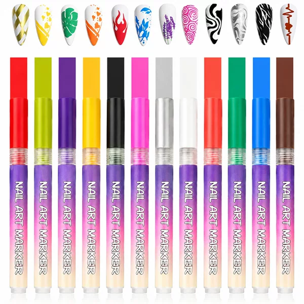Cross-border 0.5mm needle tip nail art pen, 12-color DIY nail painting pen, quick-dry nail art graffiti pen, line drawing marker pen