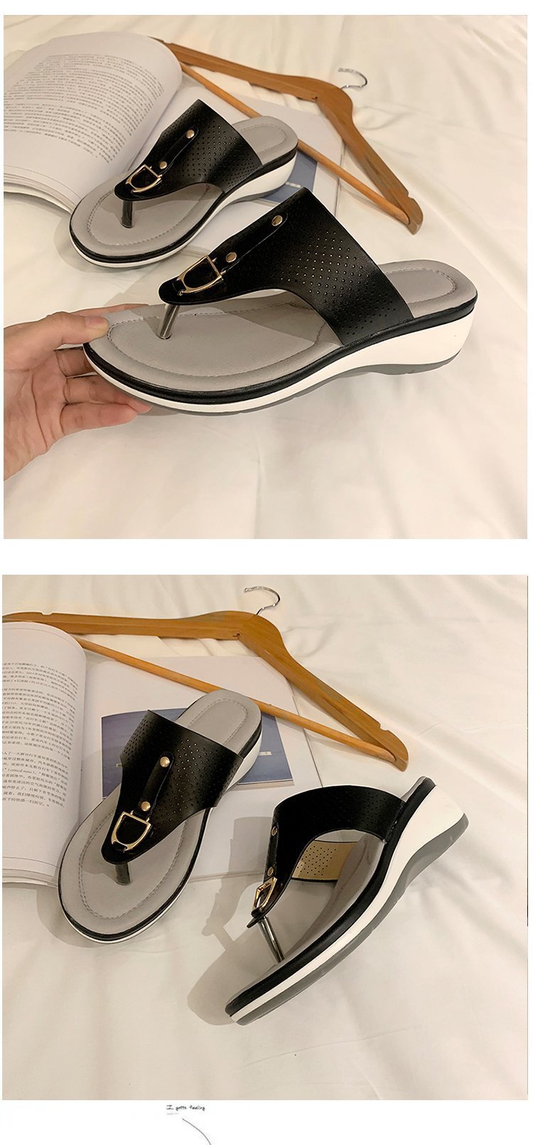 Summer 2021 export plus-size women's shoes Amazon cross-border toe wedge heel European and American metal buckle beach sandals undefined