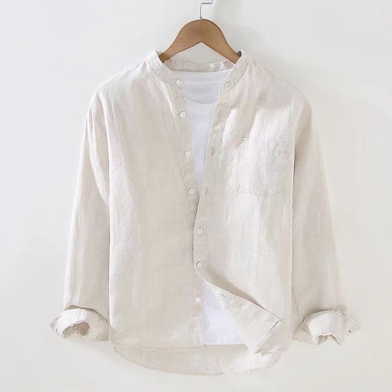 Linen Shirt Men's Long-sleeved All-match Chinese Style Men's Shirt Loose Men's Cotton and Linen Casual Jacket for Autumn