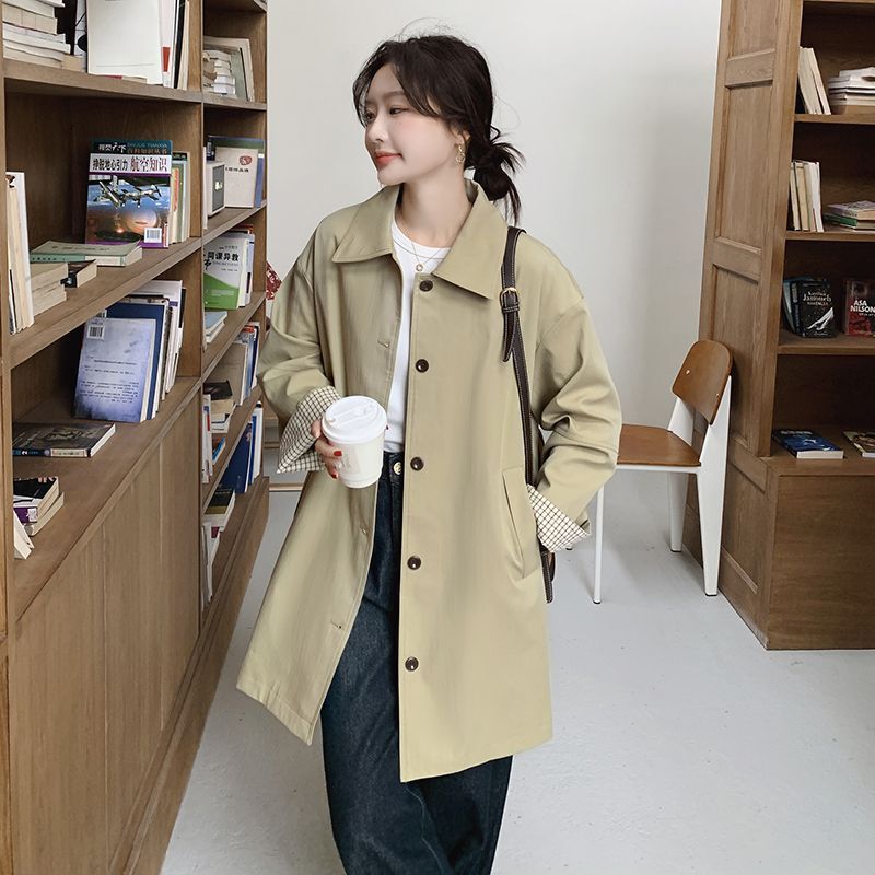 卡其色休闲韩系小个子风衣外套女2025新款春秋设计宽松显瘦中长款|undefined